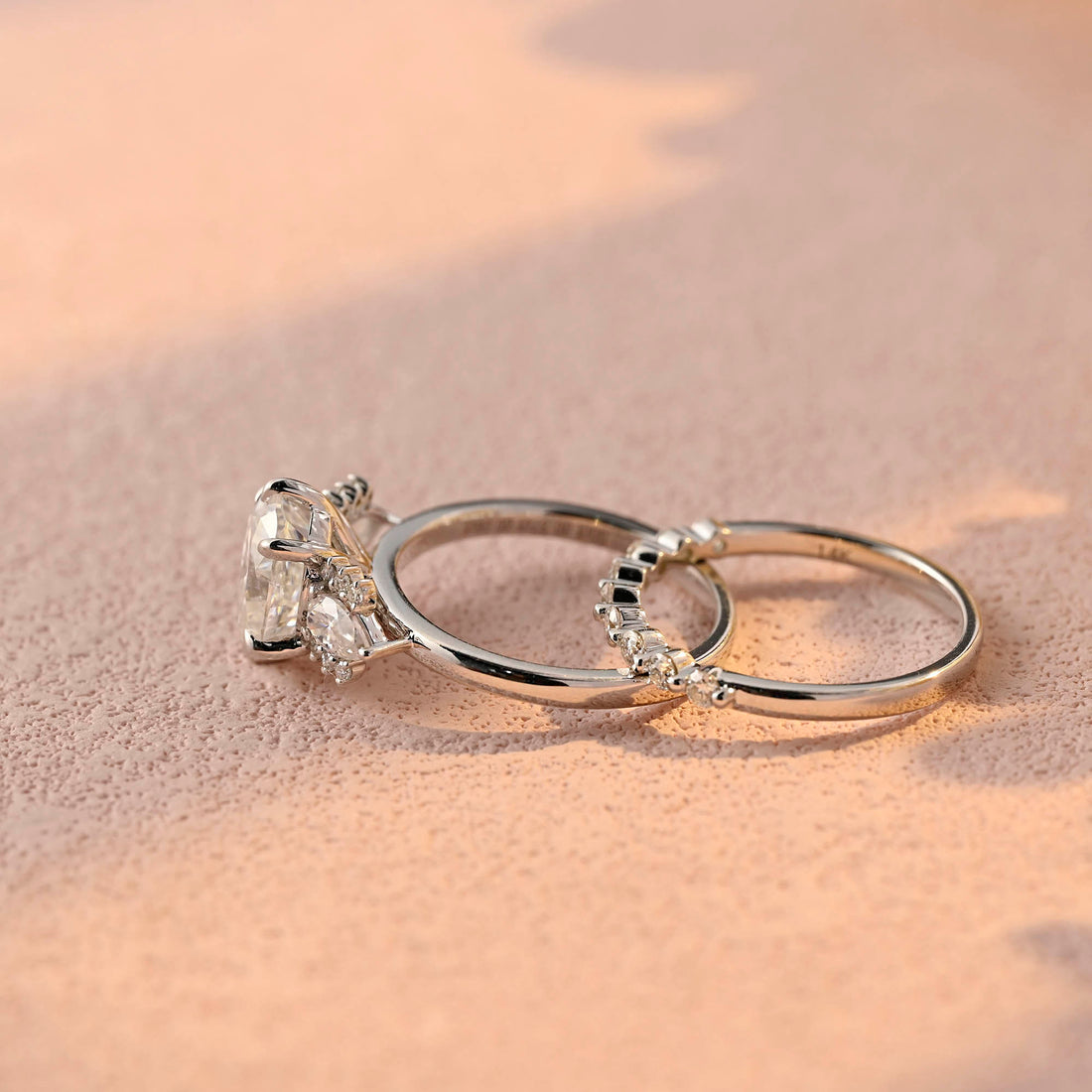 Oval Pear Cut Moissanite Ring Set, Round Moissanite Engagement Bridal Set, Anniversary Gift,Wedding Ring Set, Valentine‘s Day Gift for Woman