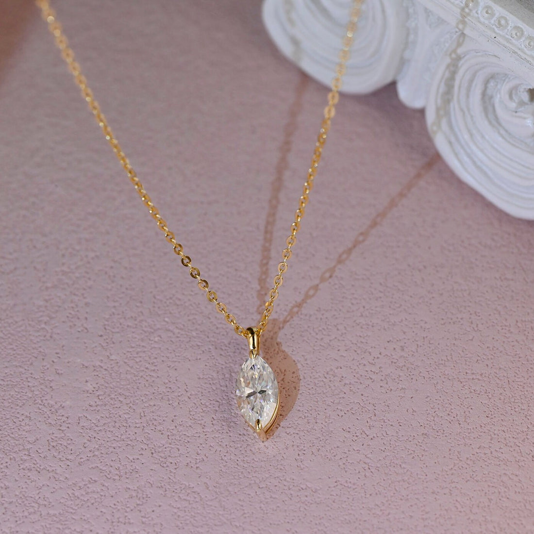 1ct/2ct/3ct Marquise Cut Moissanite Necklace Pendant/Solitaire Marquise Necklace/14K/18K Gold Necklace/Anniversary Birthday Gift for Woman