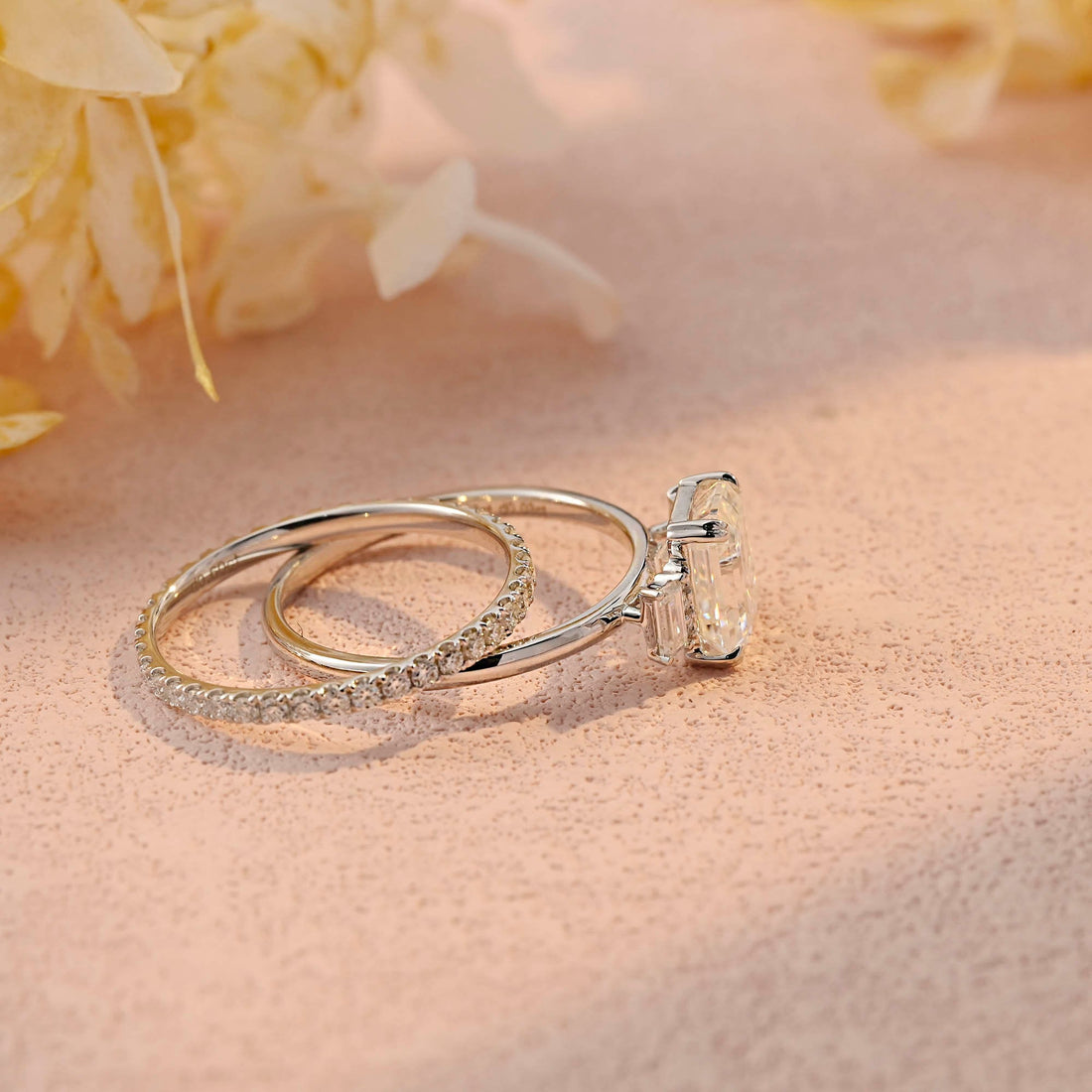 Emerald Cut Moissanite Gold Bridal Full Eternity Round Wedding Band