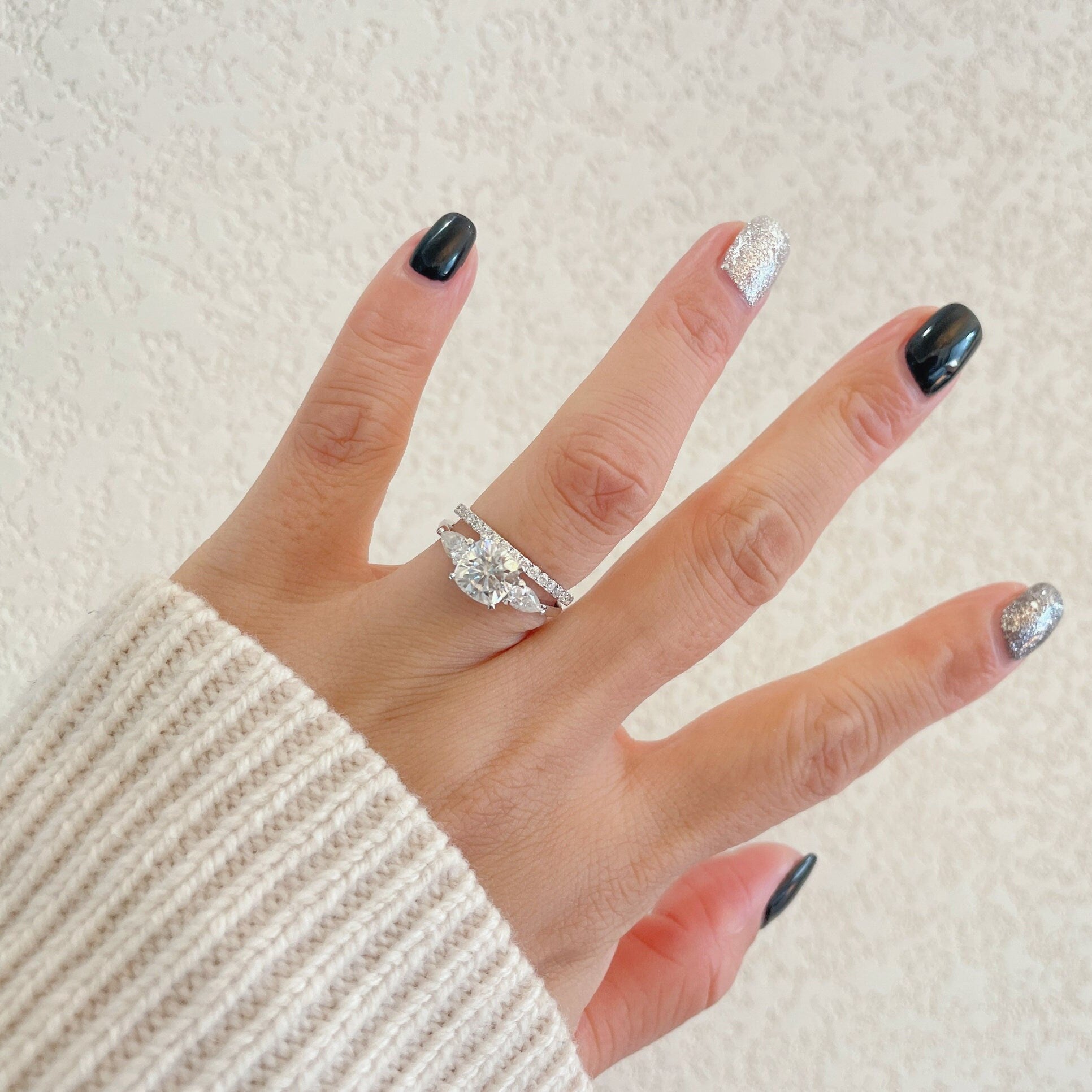 2ct Cushion Cut Moissanite Engagement Ring Set/Classic Three Stones Ring Set/14K Gold Ring/Vintage Bridal Set/Unique Wedding Set for Women