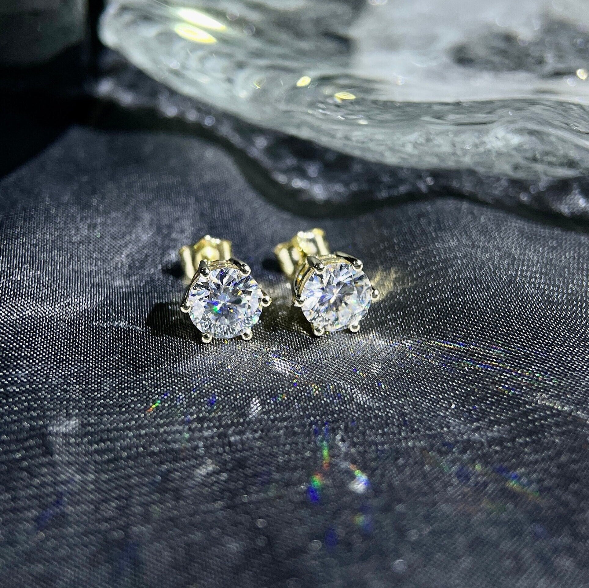 Round Cut Moissanite Earrings Stud/Real 14K White Gold Moissanite Stud/1ct+1ct Earrings/Gemstone Studs/Classic 6 Prongs Round Earrings Studs