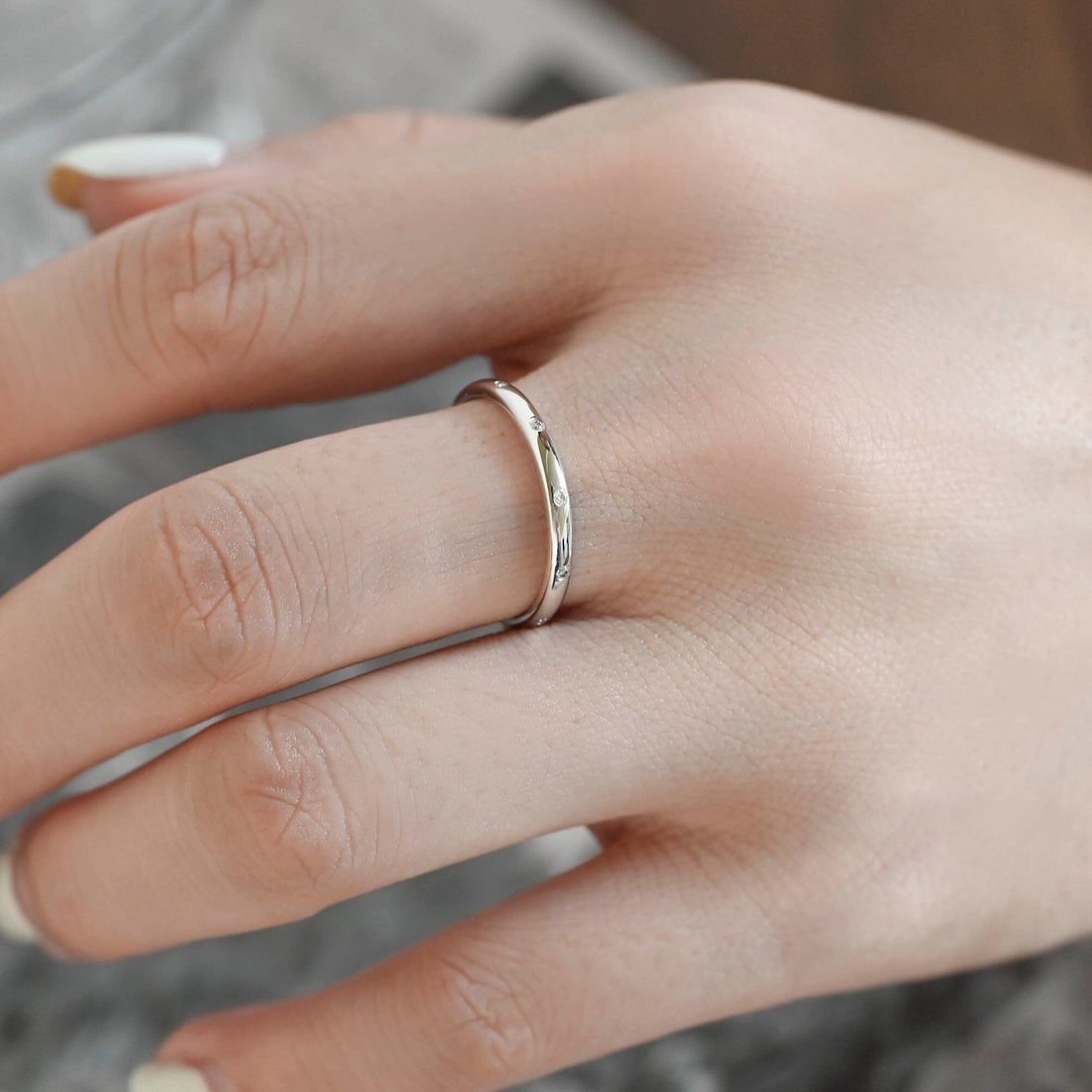Solid Gold Round Cut Moissanite Classic Wedding Band