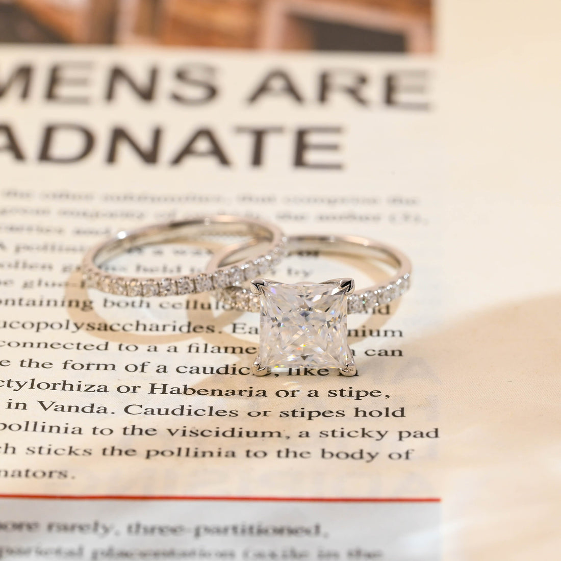 Princess Moissanite Solid Gold Half-Eternity Wedding Band Matching Ring Set For Women