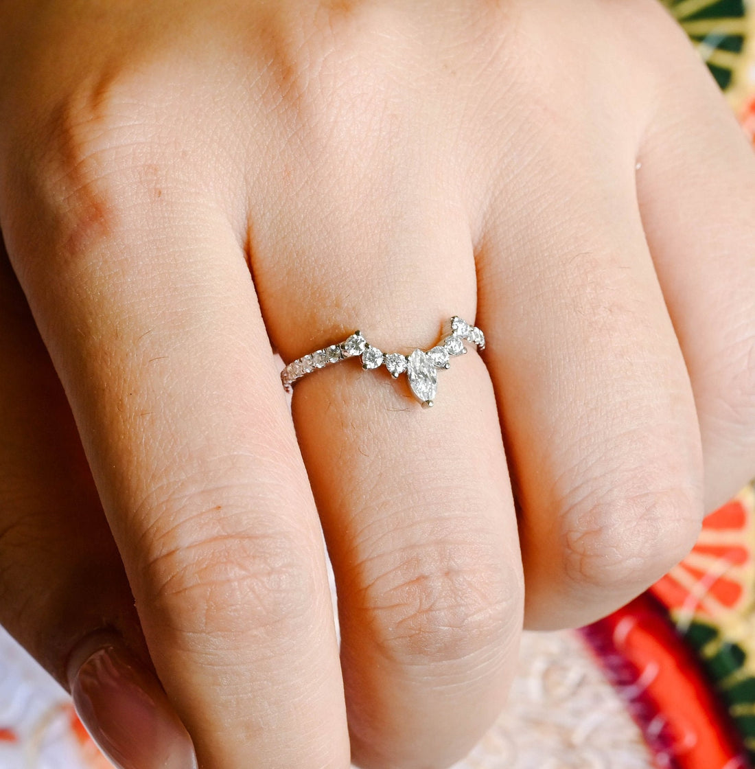 Solid Gold, 1.8mm Half Eternity Marquise, Round Cut Moissanite Engagement Crown