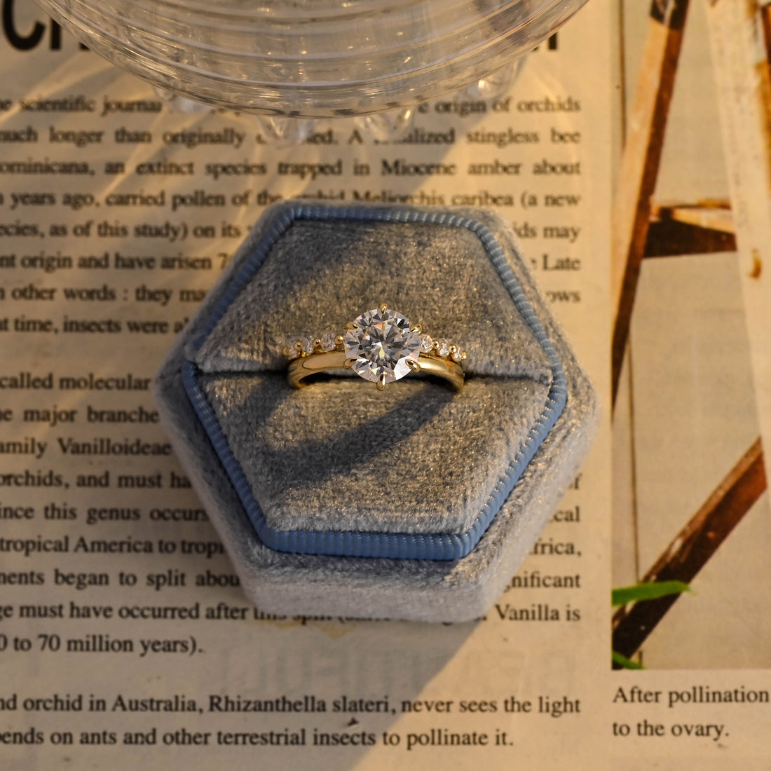 Solitaire Round Cut Moissanite Engagement Ring Set with Hidden Halo, 9K/14K/18K Solid Gold Promise/Bridal Ring Set, Anniversary Gift for Her
