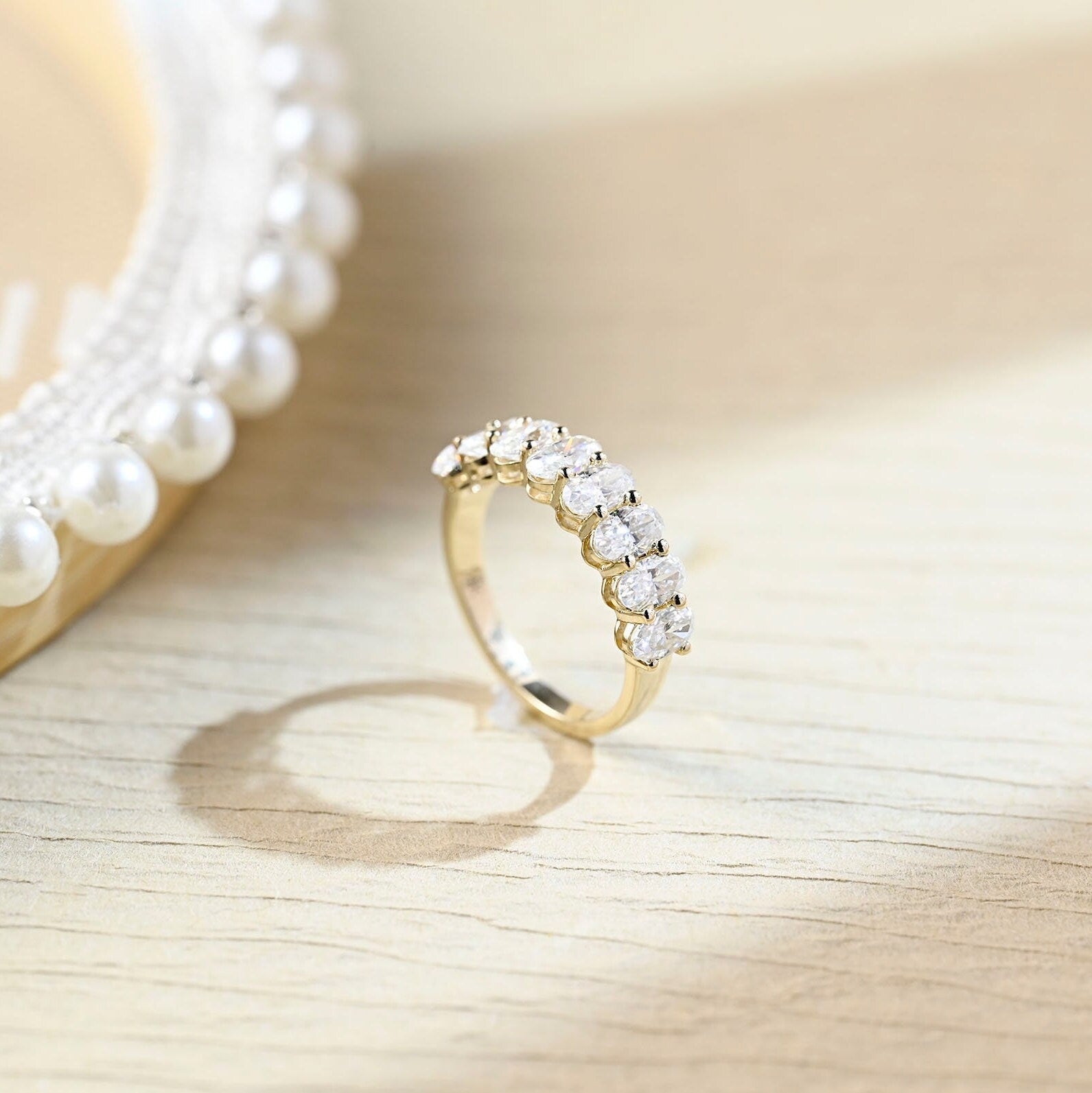 Solid Gold Oval Cut Moissanite Art Deco Ring