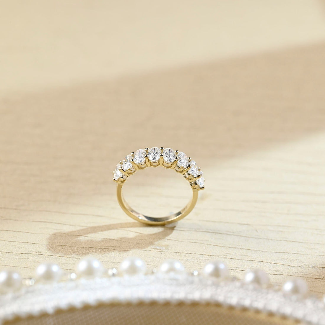 Solid Gold Oval Cut Moissanite Art Deco Ring