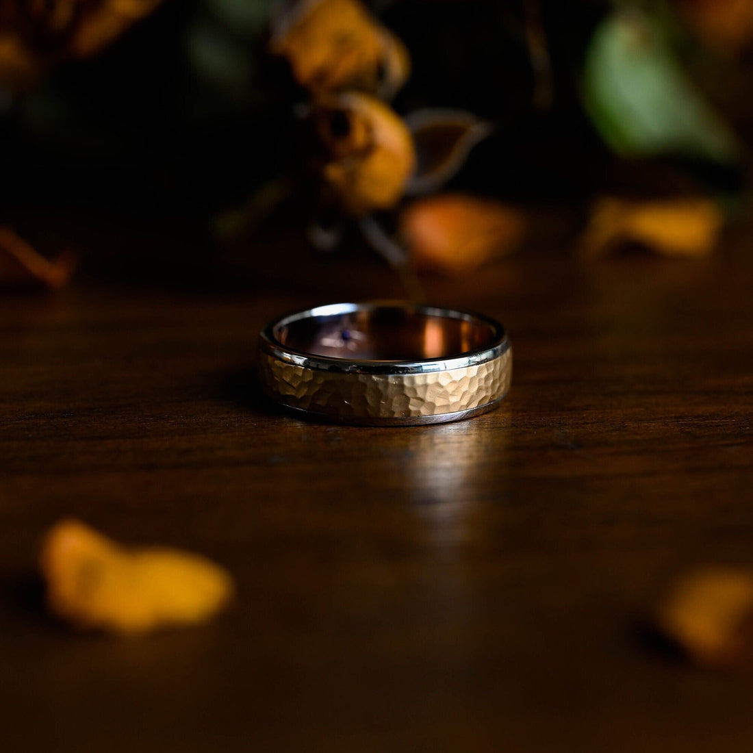 6mm Solid Gold Hammered Finish Wedding Ring for Man