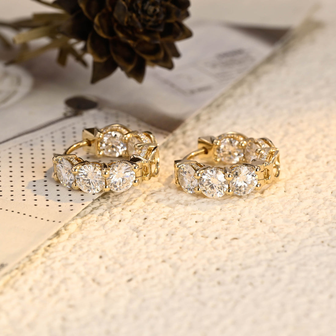 Round Cut Huggie Moissanite Earrings, 4-5mm Fabulous 9K/14K/18K Solid Gold Moissanite Diamond Huggie Hoop Vintage Earrings