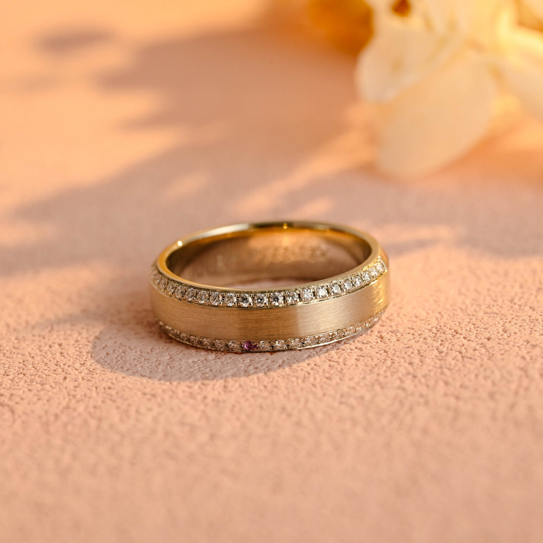 6mm Width Round Moissanite Gold Half Polish Half Brush Wedding Band for Men