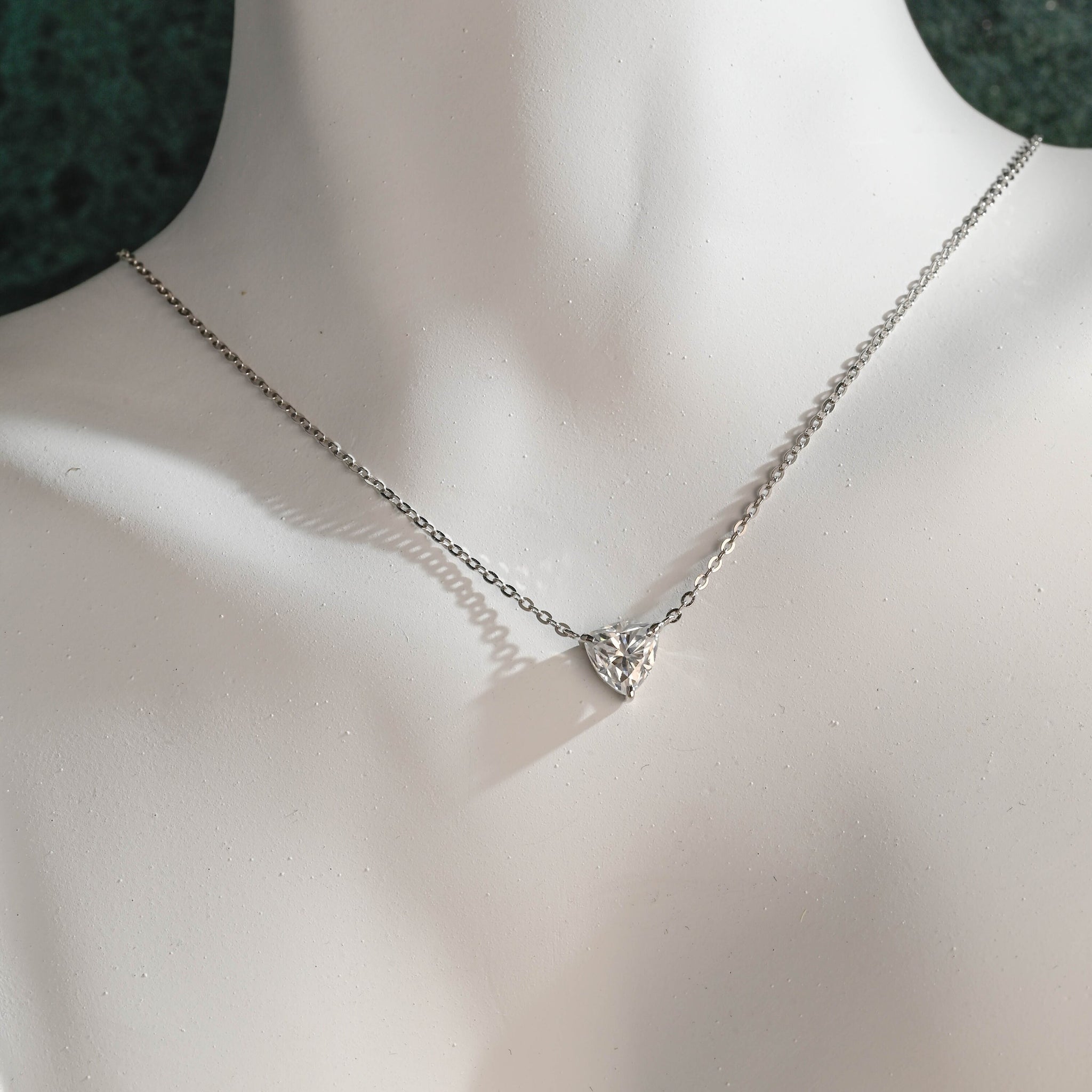 Solid Gold Trillion Cut Moissanite Necklace, Minimalist Moissanite Pendant, Dainty Valentine's Day / Anniversary Gift for Women, Wife