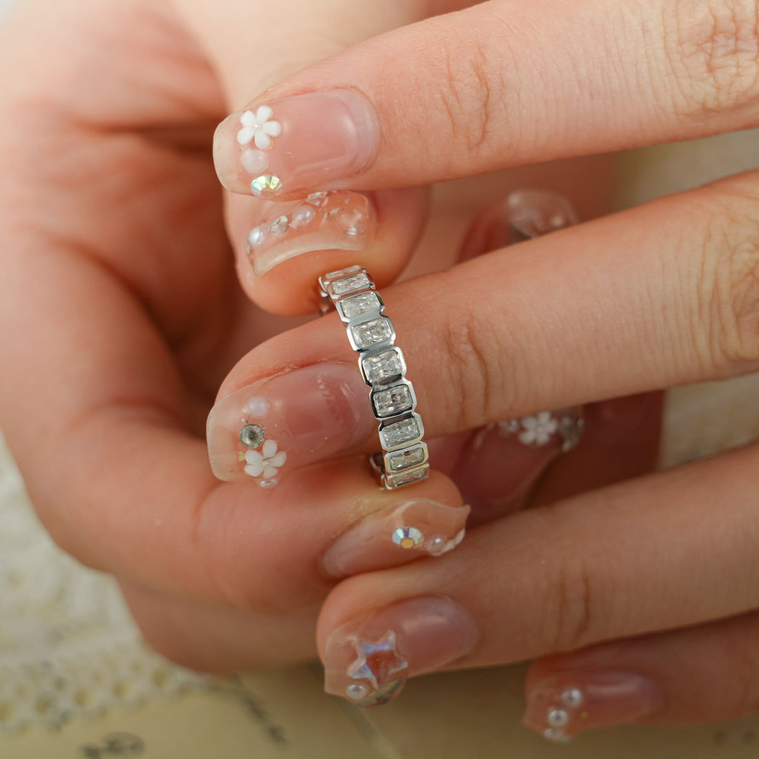 5mm Radiant Cut Crushed Ice Moissanite Cluster Matching Band