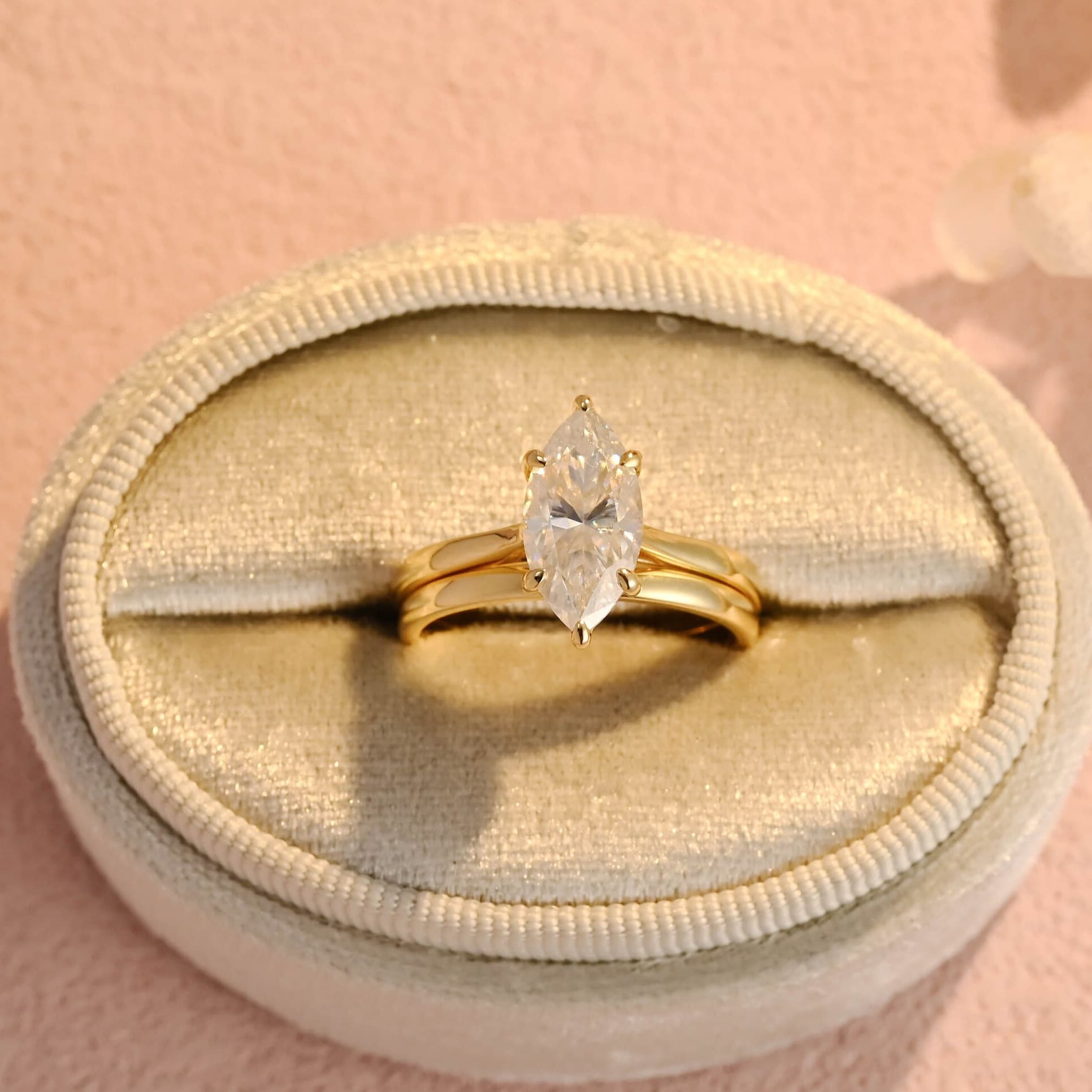 2ct Marquise Moissanite Wedding Solitaire Ring Plain Matching Band Gift