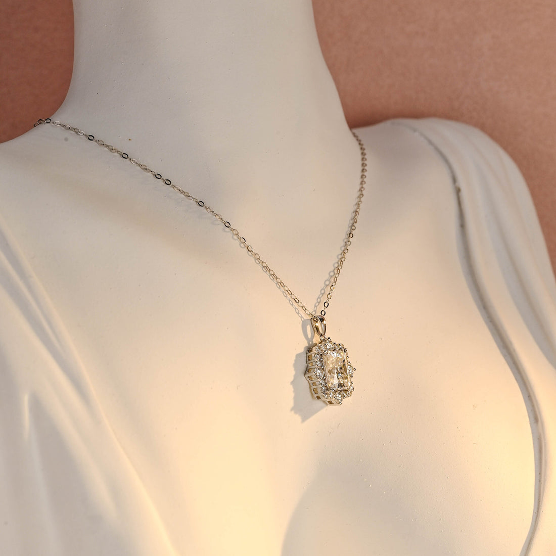 2ct Radiant Cut Moissanite Pendant,14K Yellow White Rose Gold Chain Pendant,Solid Gold Necklace Pendant,Moissanite Necklace for Women