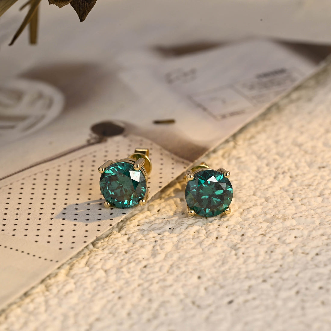 round cut green moissanite earring stud real solid gold christmas gift for woman