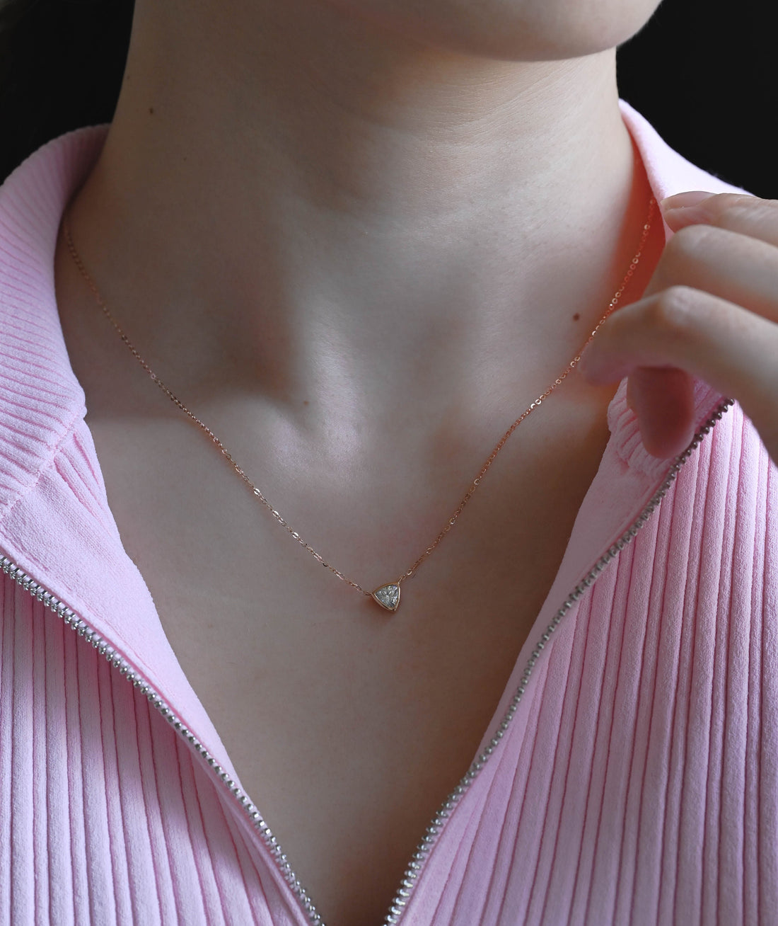 0.5ct Trillion Moissanite Pendant Bezel,18K Yellow White Rose Gold Chain Pendant,Solid Gold Necklace Pendant,Moissanite Necklace for Women