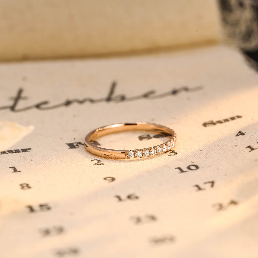 2.2mm Round Half-Eternity Matching Band, Paved Round Cut Moissanite Wedding Band