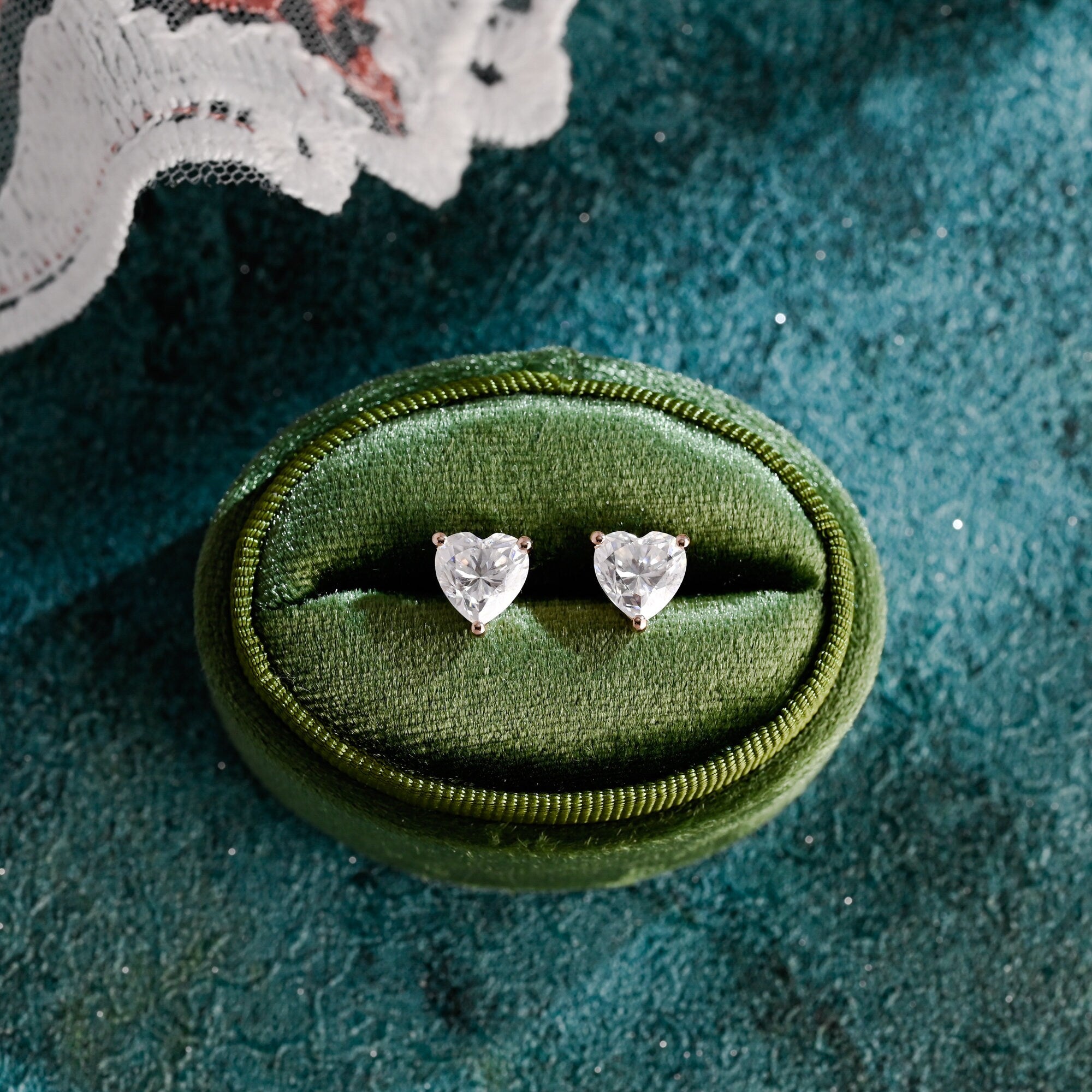 Solid Gold Heart Cut Moissanite Earrings Studs, Minimalist Gold Studs, Valentine's Day / Anniversary / Birthday Gift for Woman, Wife, Girl