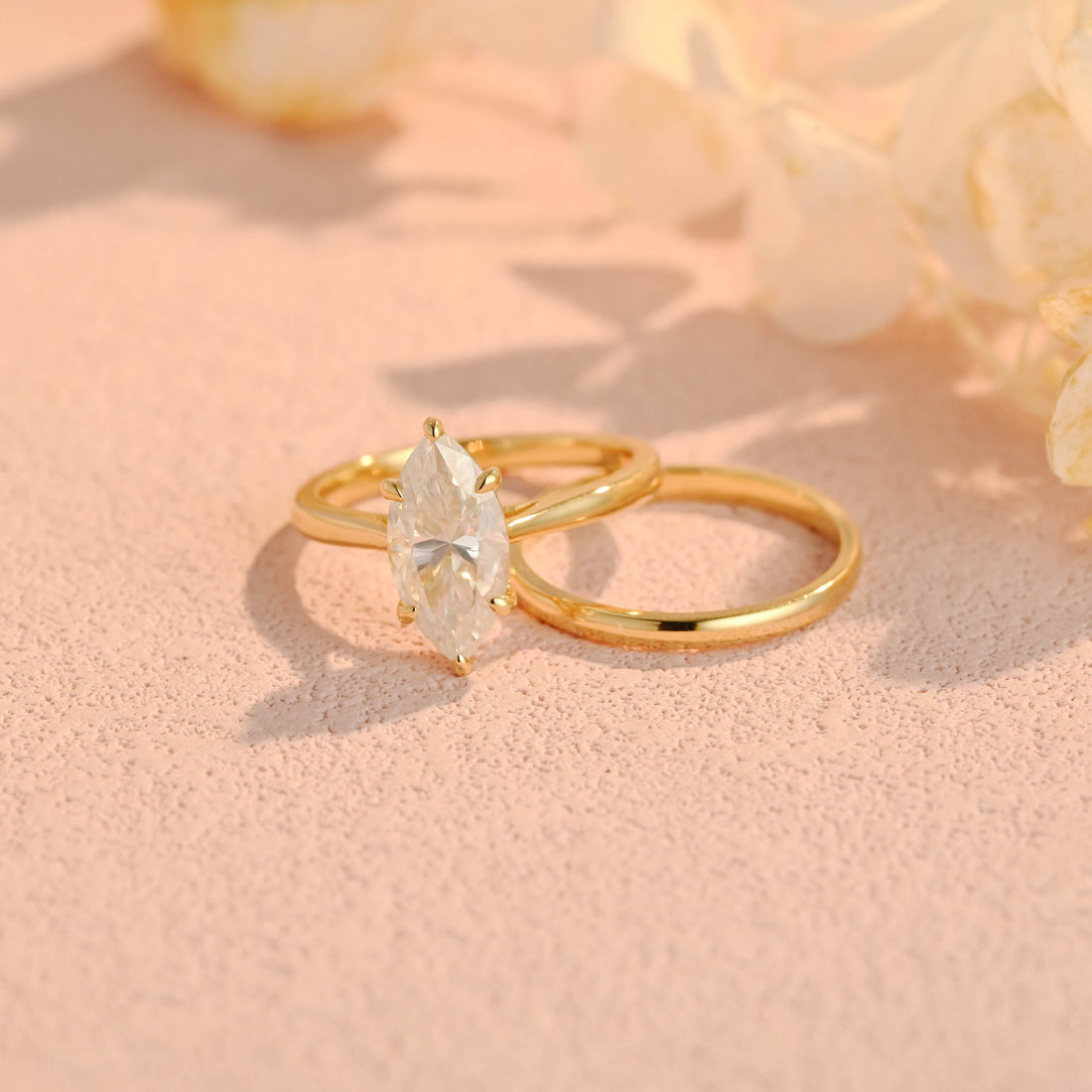 2ct Marquise Moissanite Wedding Solitaire Ring Plain Matching Band Gift
