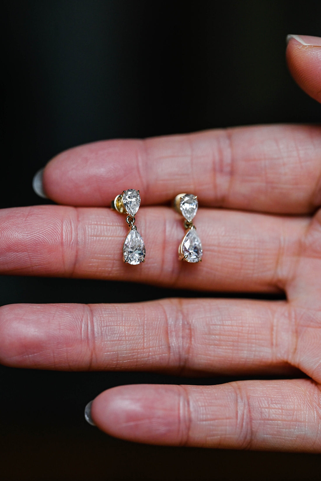 Tear Drop Pear Moissanite Dangle & Drop Earring Studs