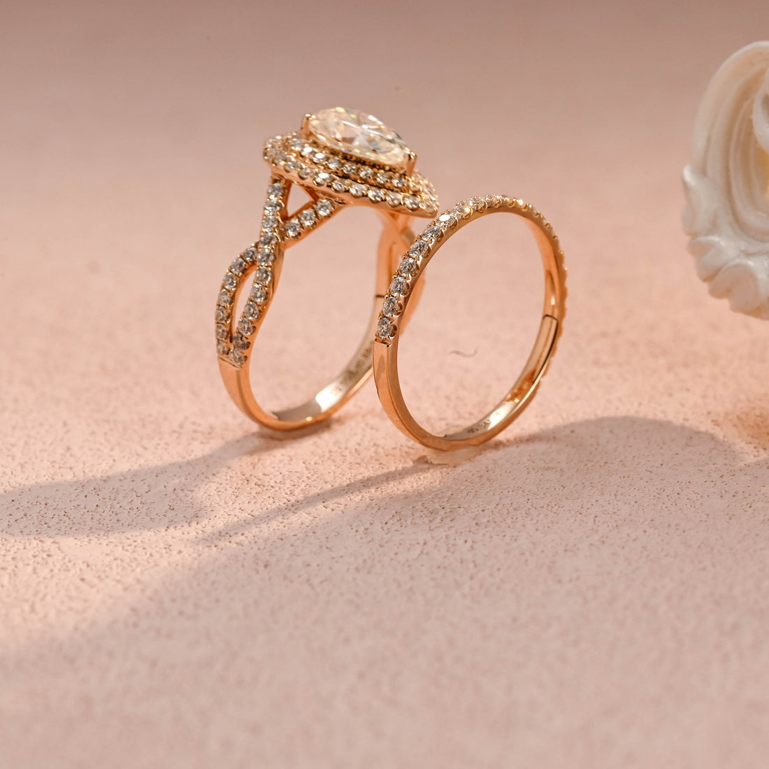 2ct Pear Cut Twisted Moissanite Cross Band Ring Dainty Bridal Set