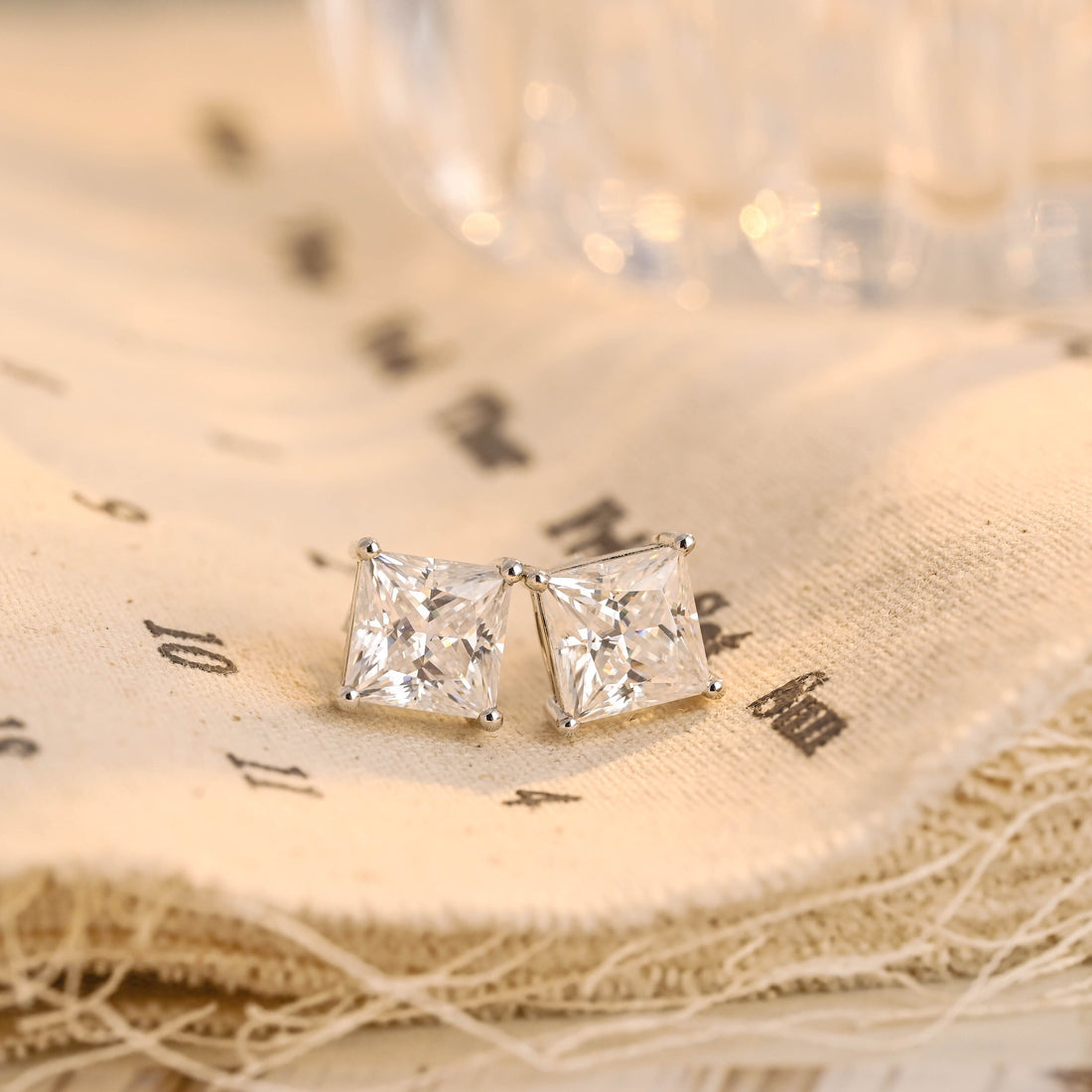 Princess Cut Moissanite Engagement Earring Studs, Princess Solitaire Solid Gold Anniversary/Birthday/Christmas Gift for Woman/Girlfriend