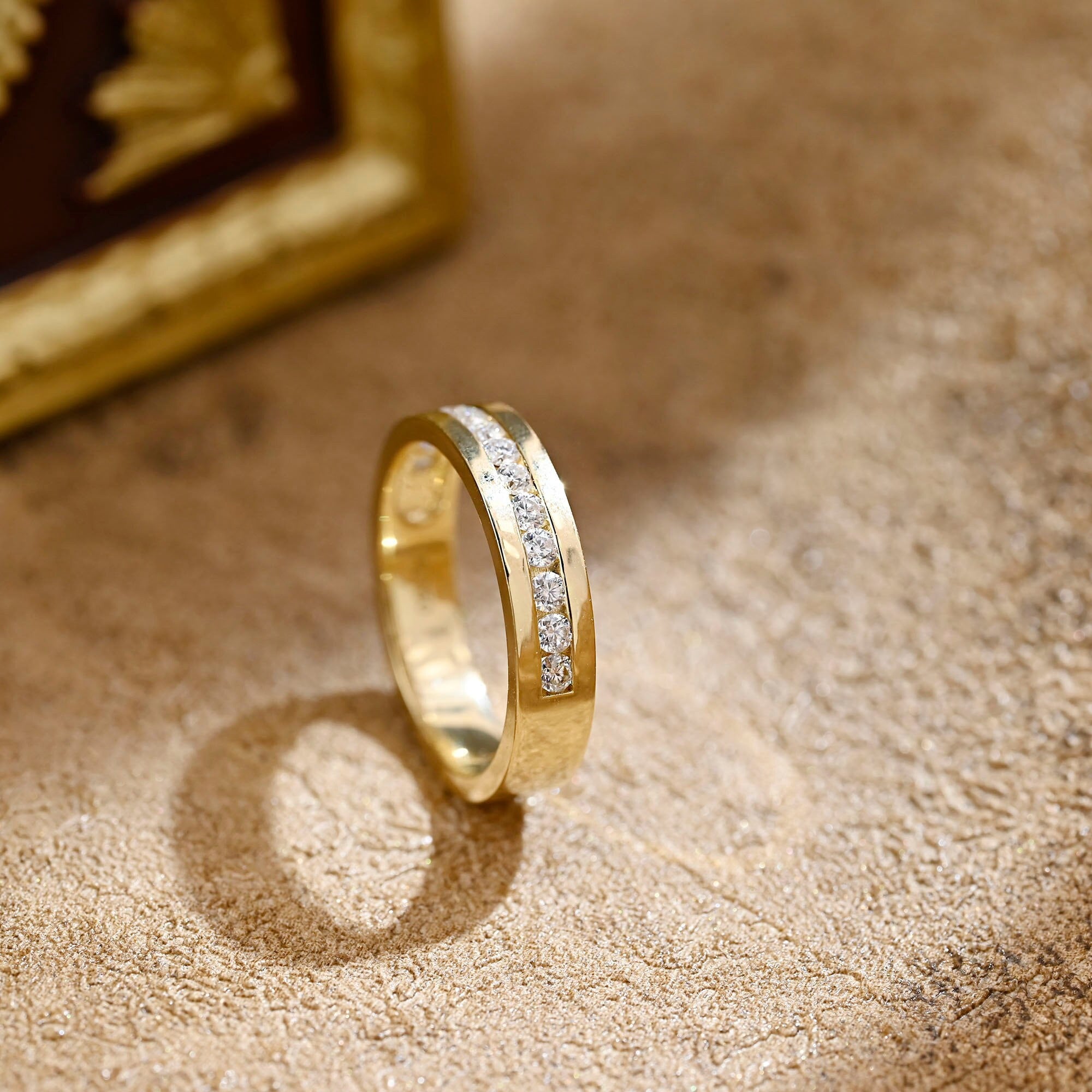 Solid Gold Round Moissanite Classic Unique Men's Ring