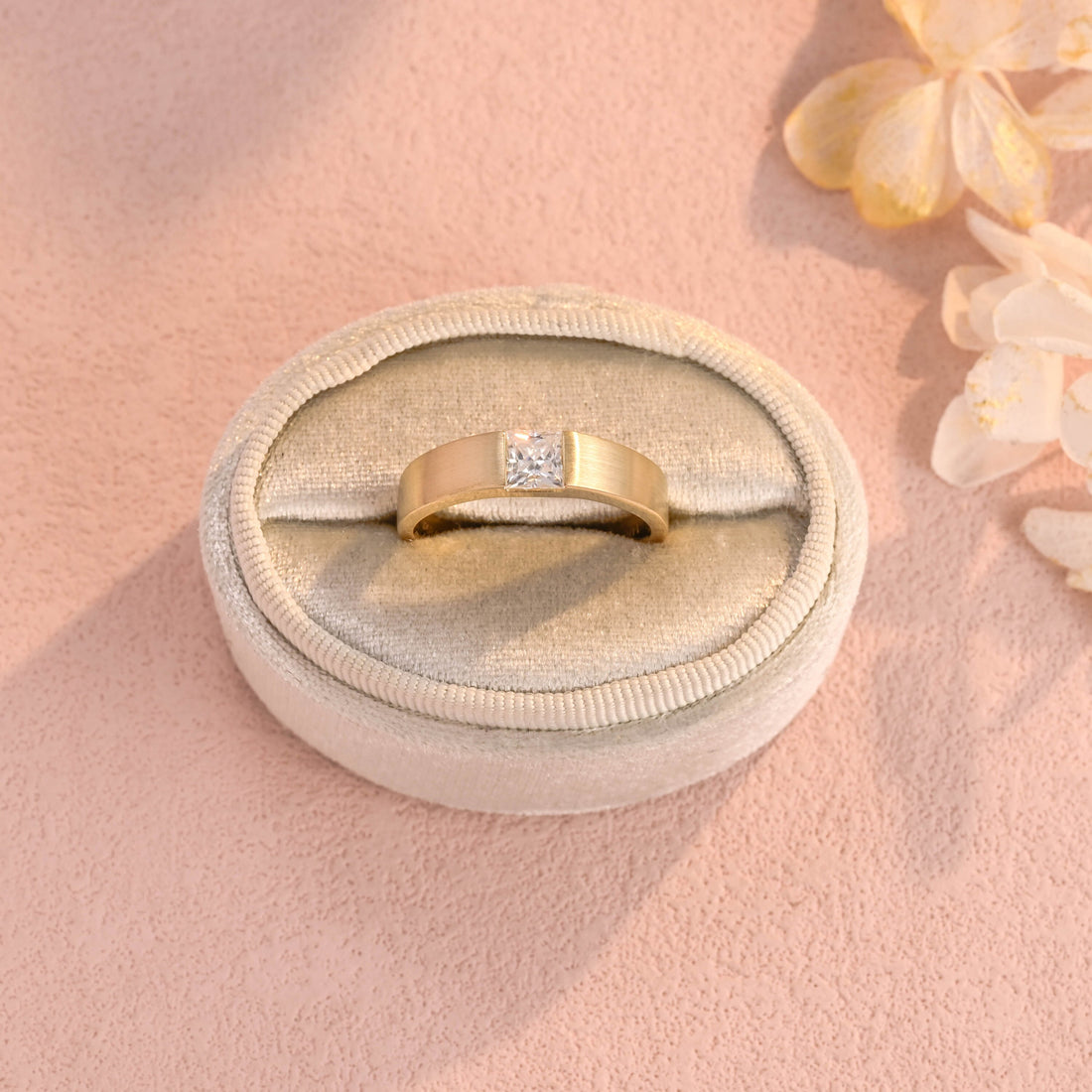 5mm Satin Finish Band,5mm Princess Cut Moissanite Ring