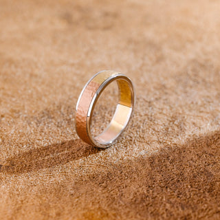 6mm Hammered Ring, Solid Gold Hammered Finish Wedding Ring for Man, Two Tone Men's Wedding Band  Matte Hammered Finish