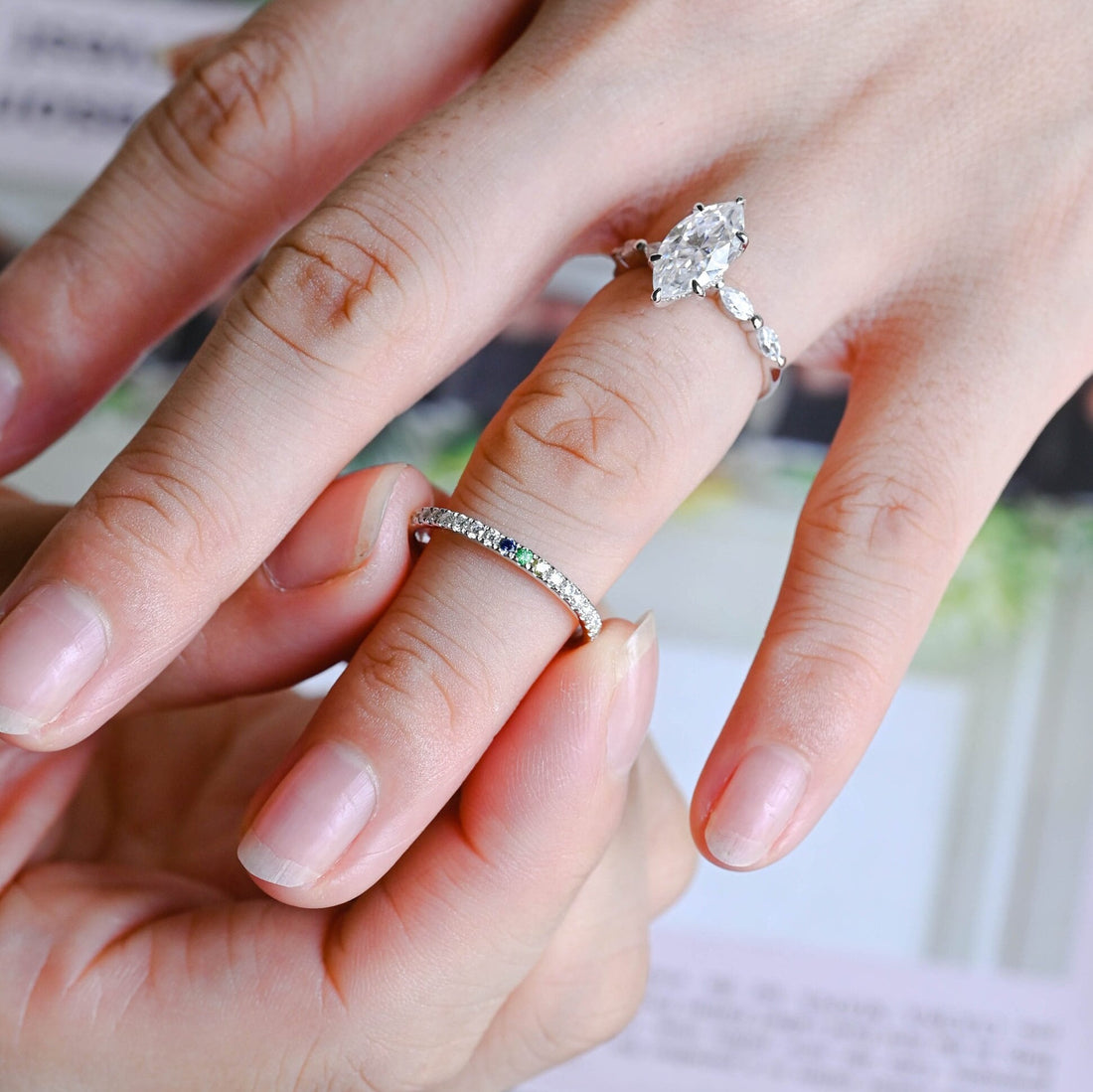 Solid Gold Dainty Matching Customizable Color Moissanite Wedding Band
