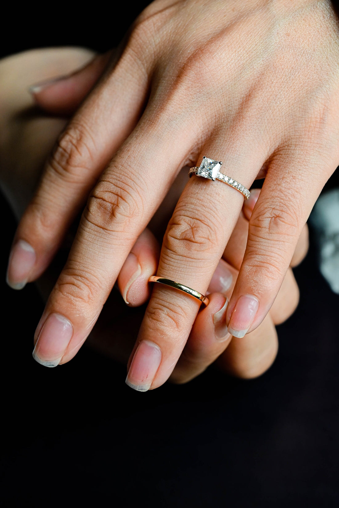 Solid Gold Princess Cut Moissanite Engagement Ring and Wedding Band Set, Bridal Ring Set, Art Deco Ring, Anniversary Gift for Woman, Wife
