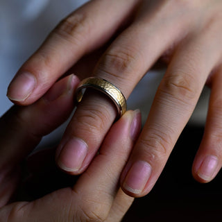 6mm Hammered Ring, Solid Gold Hammered Finish Wedding Ring for Man, Two Tone Men's Wedding Band  Matte Hammered Finish