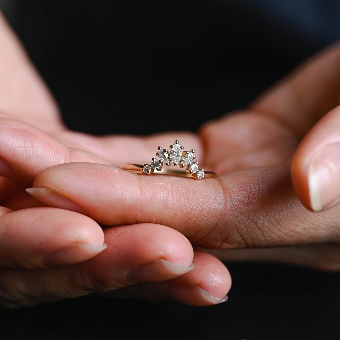 Curved Marquise & Round Moissanite Wedding Band for Woman