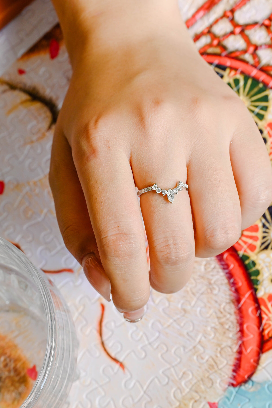 Solid Gold Moissanite Wedding Band, Curved Wedding Ring