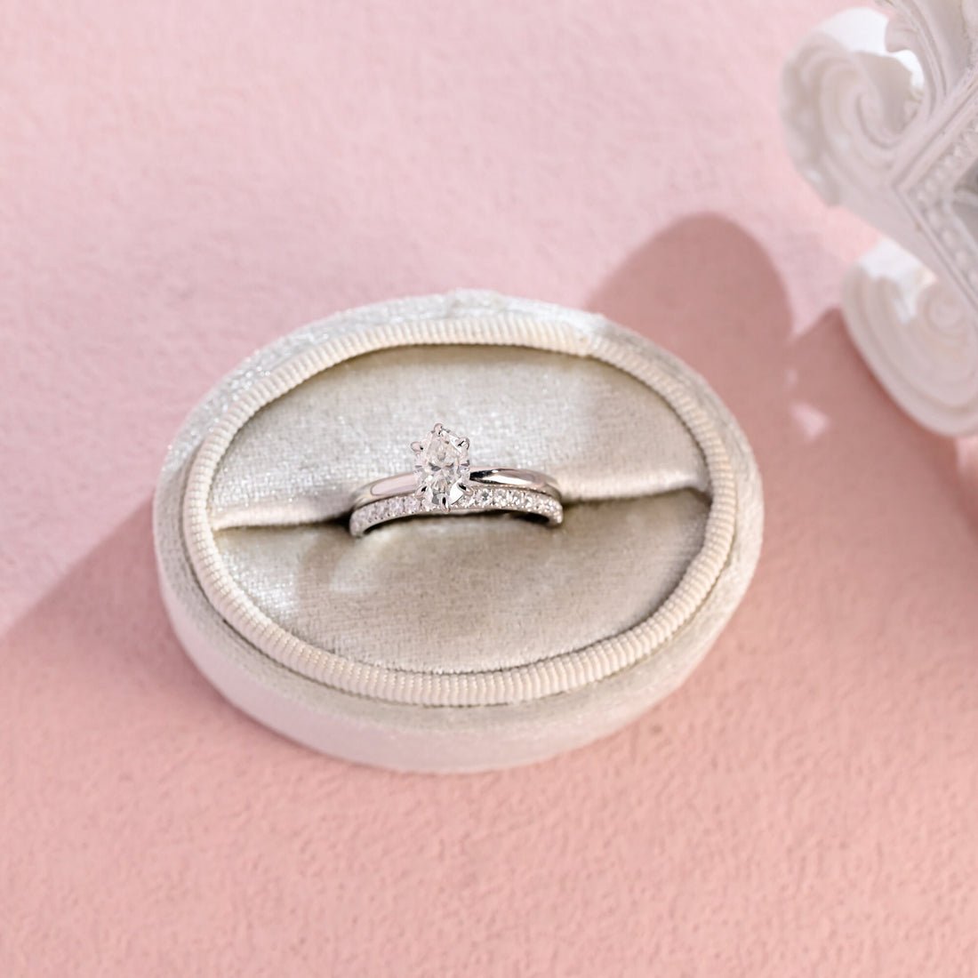 1ct Oval Cut Moissanite Engagement Ring Set, 14K White Gold Moissanite Bridal Set, Half Eternity Wedding Band Matching Band Gift for Women
