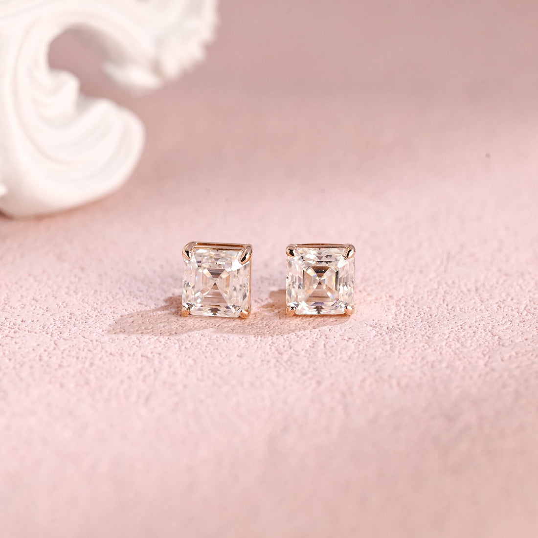 2ct 7mm Asscher Cut Moissanite Earring Studs Push Back Screw Back, Solid Gold Moissanite Earring Studs, Anniversary Earrings, Gift for Women