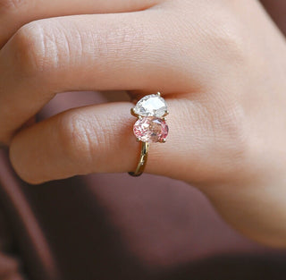 1ct Oval Cut Pink Sapphire And Pear Shaped Toi Et Moi Ring