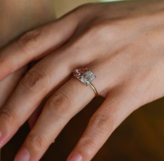 5mm Toi Et Moi Pear Cut Pink Sapphire And Emerald Cut Diamond Ring