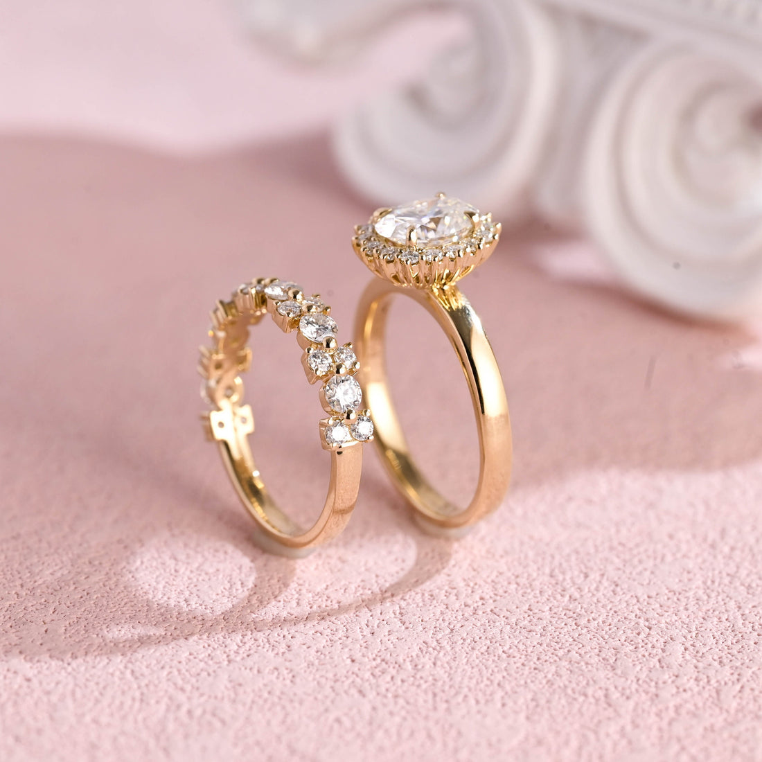 1.5ct Oval Solid Gold Moissanite Bridal ,2.4mm Width Ring Band