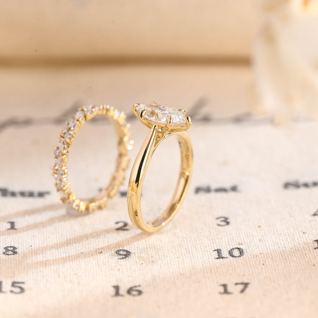 Marquise Cut Solitaire Moissanite Real Solid Gold Marquise Cut Wedding Ring