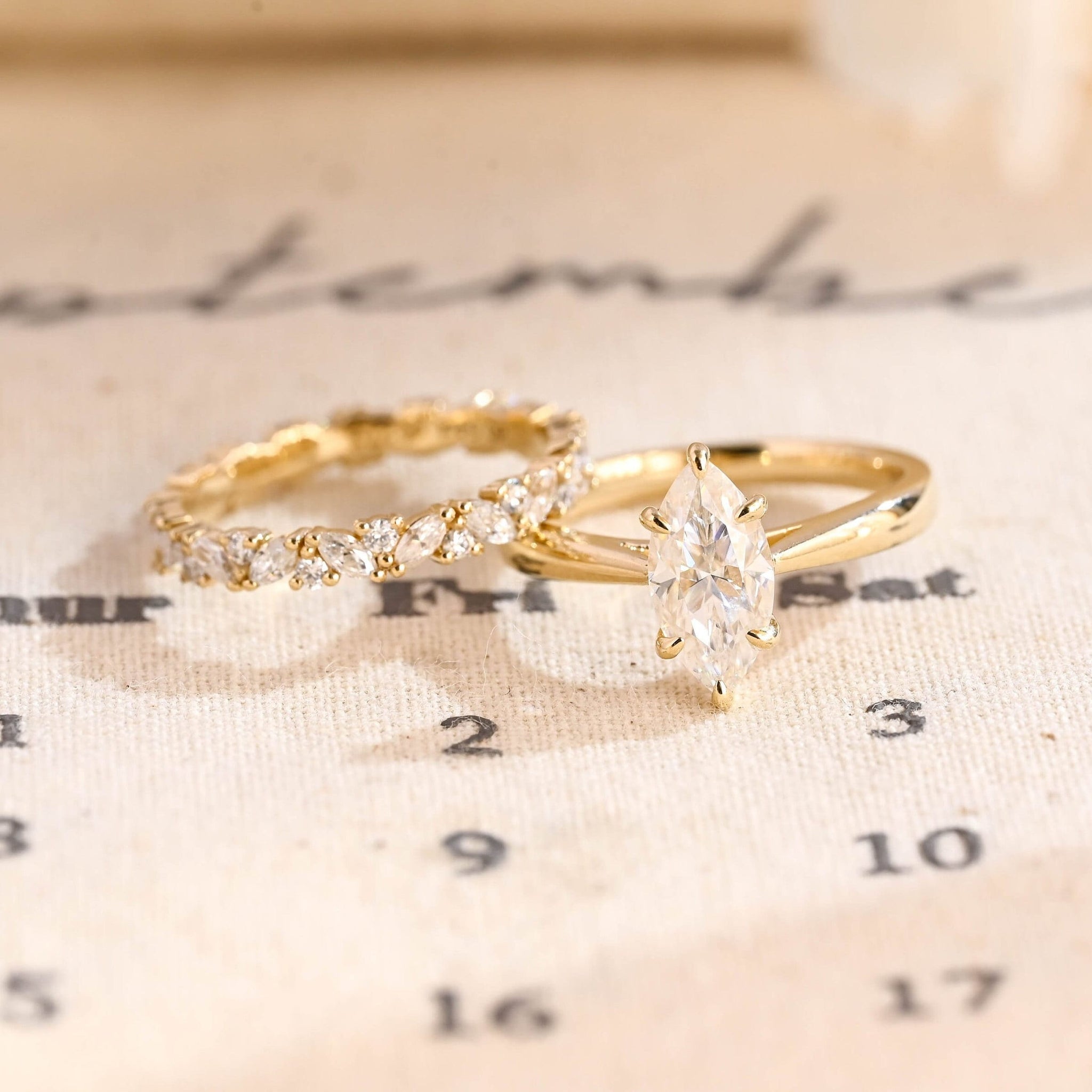 Marquise Cut Solitaire Moissanite Real Solid Gold Marquise Cut Wedding Ring