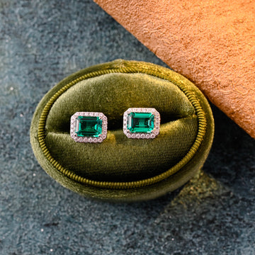 Solid Gold Lab Grown Emerald Earring Studs, Elegant Wedding Earrings, Valentine's Day / Anniversary / Birthday Gift for Woman, Wife, Girl