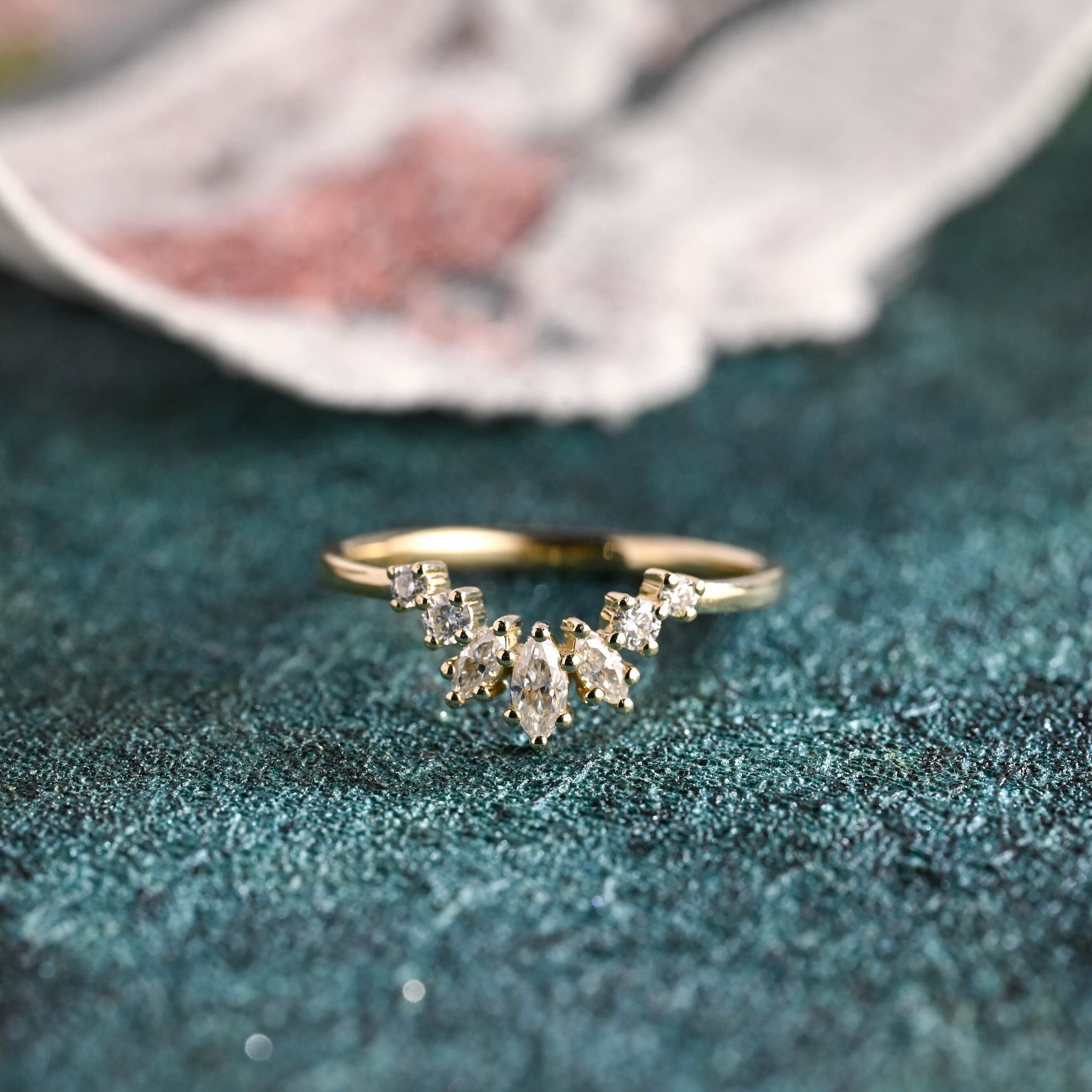 Curved Marquise & Round Moissanite Wedding Band for Woman