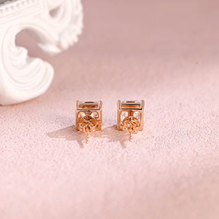 2ct 7mm Asscher Cut Moissanite Earring Studs Push Back Screw Back, Solid Gold Moissanite Earring Studs, Anniversary Earrings, Gift for Women