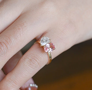 1ct Oval Cut Pink Sapphire And Pear Shaped Toi Et Moi Ring