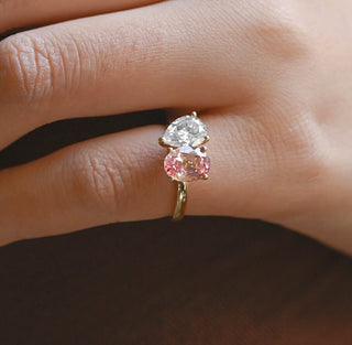 1ct Oval Cut Pink Sapphire And Pear Shaped Toi Et Moi Ring