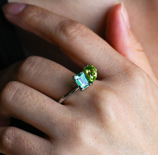 1ct Emerald & Pear Cut Peridot Toi Et Moi Ring