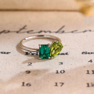 1ct Emerald & Pear Cut Peridot Toi Et Moi Ring