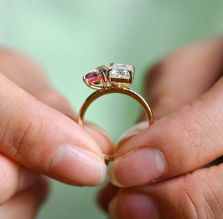 5mm Toi Et Moi Pear Cut Pink Sapphire And Emerald Cut Diamond Ring