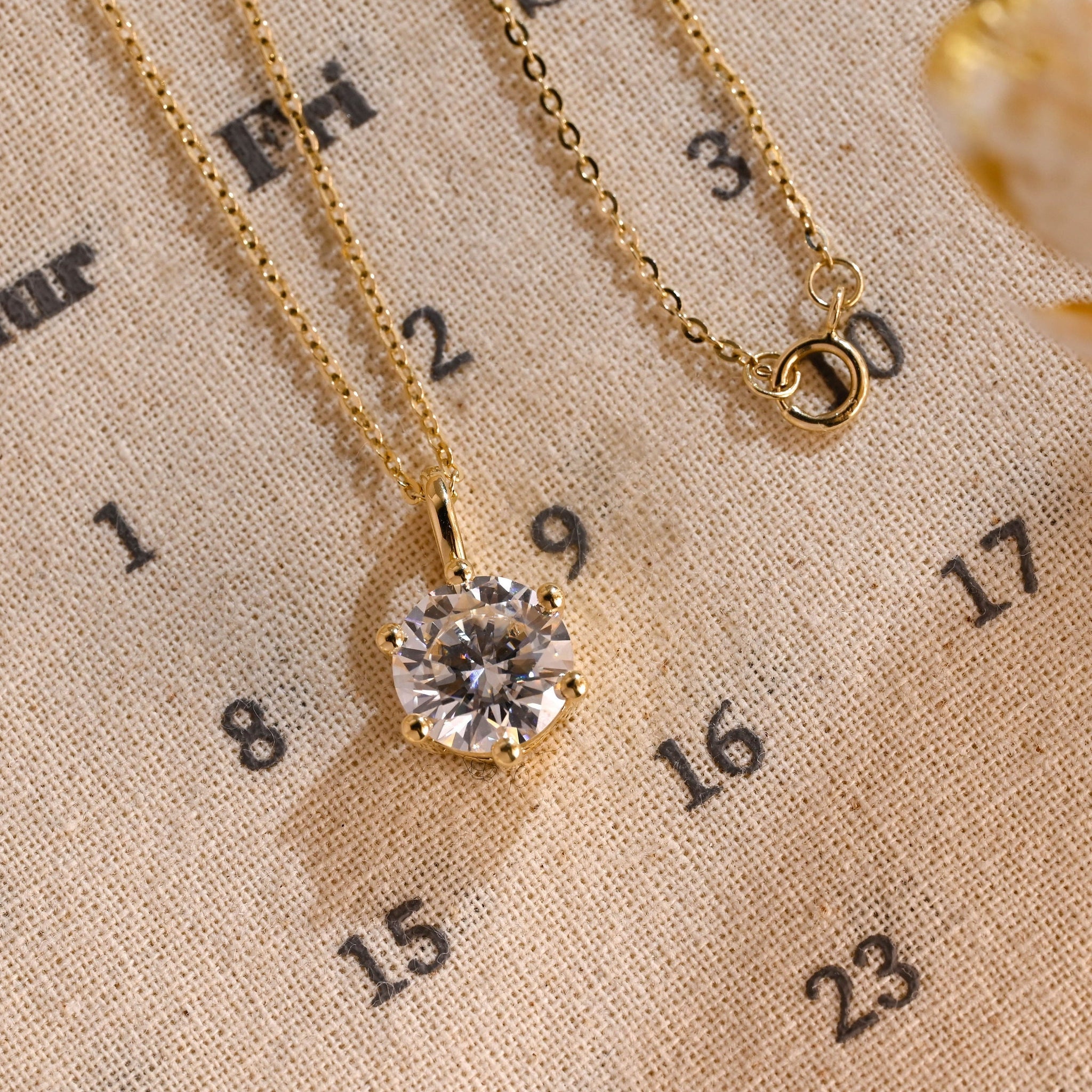 Solitaire Round Moissanite Engagement Pendant Necklace, Solid Gold Moissanite Diamond Pendant Necklace Anniversary/Birthday/Christmas Gift
